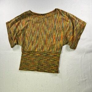 Y2K Multicolor Dolman Short Sleeve Knit Top - Ribbed Waist
